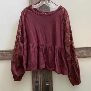 Free people wine colored peplum long sleeve top